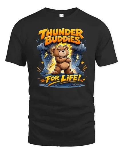 Thunder Buddies Bear Graphic T Shirt Cute Funny Storm - black t-shirt on white background