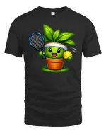 Cute Tennis Plant Graphic T Shirt Funny Garden Sport Tee - black t-shirt on white background