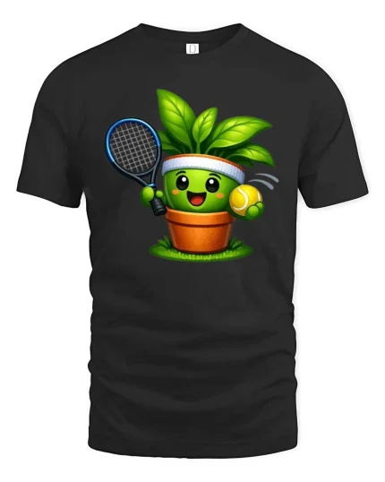 Cute Tennis Plant Graphic T Shirt Funny Garden Sport Tee - black t-shirt on white background