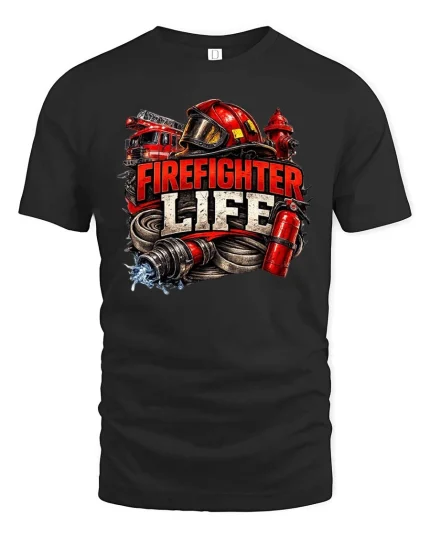 Firefighter Life Graphic T Shirt Hero Rescue Pride Tee - black t-shirt on white background