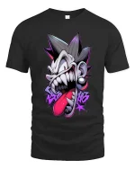 Crazy Punk Face Graphic T Shirt Edgy Street Cartoon Style - black t-shirt on white background