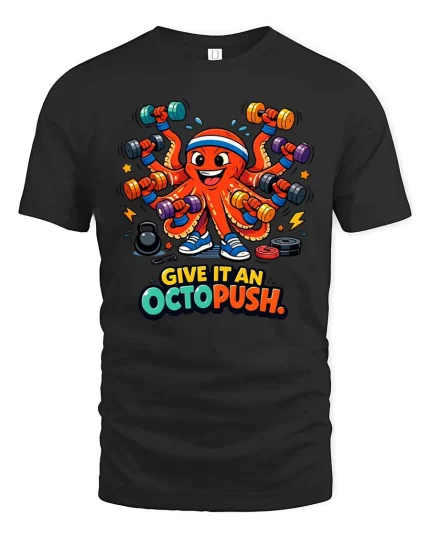 Funny Octopus Workout Graphic T Shirt Gym Humor Fitness - black t-shirt on white background