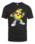 Rainbow Lemon Singer Graphic T Shirt Funny Party Vibes - black t-shirt on white background