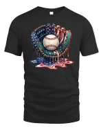 Patriotic Baseball Glove Graphic T Shirt USA Drip Style - black t-shirt on white background