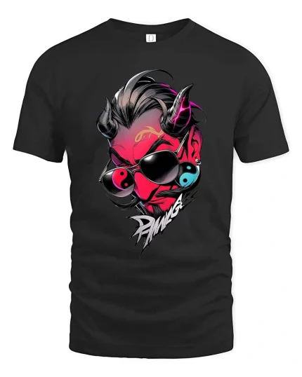 Devil Punk Yin Yang Graphic T Shirt Dark Street Style - black t-shirt on white background