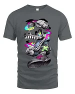 Neon Graffiti Wolf Street Art Graphic T Shirt Urban Style - gray t-shirt on white background