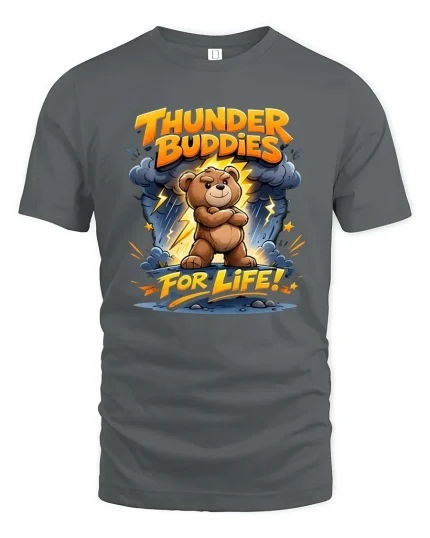 Thunder Buddies Bear Graphic T Shirt Cute Funny Storm - gray t-shirt on white background