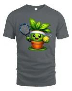 Cute Tennis Plant Graphic T Shirt Funny Garden Sport Tee - gray t-shirt on white background