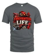 Firefighter Life Graphic T Shirt Hero Rescue Pride Tee - gray t-shirt on white background