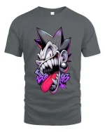 Crazy Punk Face Graphic T Shirt Edgy Street Cartoon Style - gray t-shirt on white background