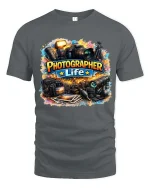 Photographer Life Camera Gear Graphic T Shirt Creative - gray t-shirt on white background