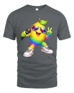 Rainbow Lemon Singer Graphic T Shirt Funny Party Vibes - gray t-shirt on white background