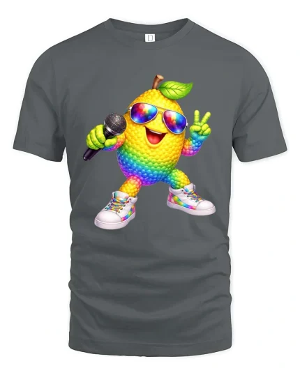 Rainbow Lemon Singer Graphic T Shirt Funny Party Vibes - gray t-shirt on white background