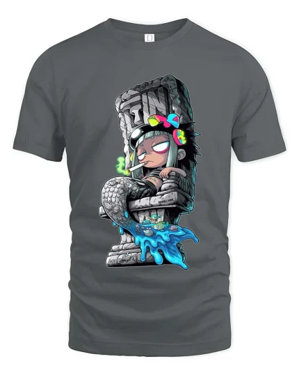 Dark Anime Statue Girl Graphic T Shirt Urban Street Art - gray t-shirt on white background