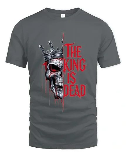 The King Is Dead Skull Crown Graphic T Shirt Dark Gothic - gray t-shirt on white background
