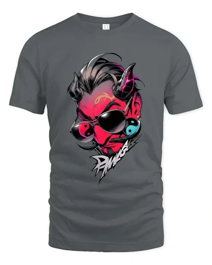 Devil Punk Yin Yang Graphic T Shirt Dark Street Style - gray t-shirt on white background