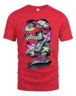 Neon Graffiti Wolf Street Art Graphic T Shirt Urban Style - red t-shirt on white background