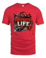 Firefighter Life Graphic T Shirt Hero Rescue Pride Tee - red t-shirt on white background