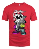Street Wolf Graffiti Graphic T Shirt Urban Edgy Style - red t-shirt on white background