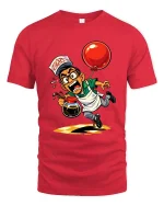Funny Coffee Server Chaos Graphic T Shirt Cartoon Humor - red t-shirt on white background