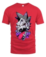 Crazy Punk Face Graphic T Shirt Edgy Street Cartoon Style - red t-shirt on white background