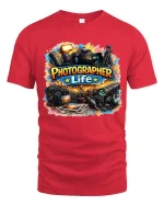 Photographer Life Camera Gear Graphic T Shirt Creative - red t-shirt on white background