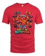 Funny Octopus Workout Graphic T Shirt Gym Humor Fitness - red t-shirt on white background