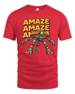 Amaze Robot Graphic T Shirt Funny Sci Fi Gamer Style Tee - red t-shirt on white background