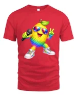 Rainbow Lemon Singer Graphic T Shirt Funny Party Vibes - red t-shirt on white background