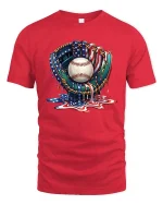 Patriotic Baseball Glove Graphic T Shirt USA Drip Style - red t-shirt on white background