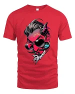 Devil Punk Yin Yang Graphic T Shirt Dark Street Style - red t-shirt on white background