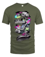 Neon Graffiti Wolf Street Art Graphic T Shirt Urban Style - military green t-shirt on white background
