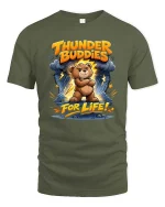 Thunder Buddies Bear Graphic T Shirt Cute Funny Storm - military green t-shirt on white background