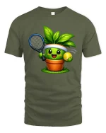 Cute Tennis Plant Graphic T Shirt Funny Garden Sport Tee - military green t-shirt on white background