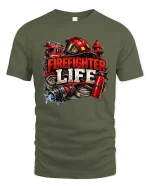 Firefighter Life Graphic T Shirt Hero Rescue Pride Tee - military green t-shirt on white background
