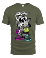 Street Wolf Graffiti Graphic T Shirt Urban Edgy Style - military green t-shirt on white background