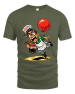 Funny Coffee Server Chaos Graphic T Shirt Cartoon Humor - military green t-shirt on white background