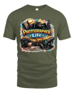 Photographer Life Camera Gear Graphic T Shirt Creative - military green t-shirt on white background