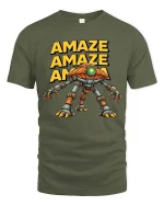 Amaze Robot Graphic T Shirt Funny Sci Fi Gamer Style Tee - military green t-shirt on white background