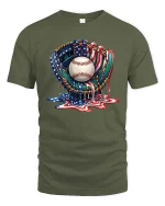 Patriotic Baseball Glove Graphic T Shirt USA Drip Style - military green t-shirt on white background