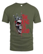 The King Is Dead Skull Crown Graphic T Shirt Dark Gothic - military green t-shirt on white background