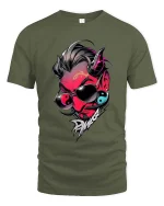 Devil Punk Yin Yang Graphic T Shirt Dark Street Style - military green t-shirt on white background