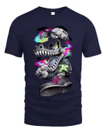 Neon Graffiti Wolf Street Art Graphic T Shirt Urban Style - navy t-shirt on white background