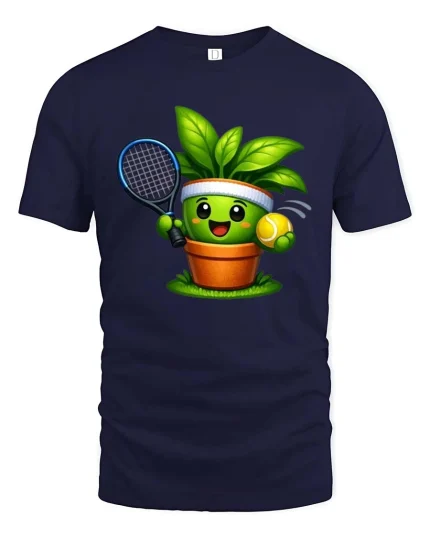 Cute Tennis Plant Graphic T Shirt Funny Garden Sport Tee - navy t-shirt on white background