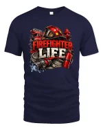 Firefighter Life Graphic T Shirt Hero Rescue Pride Tee - navy t-shirt on white background