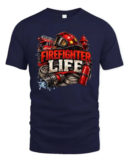 Firefighter Life Graphic T Shirt Hero Rescue Pride Tee - navy t-shirt on white background