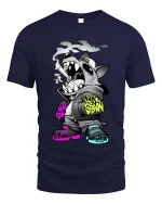 Street Wolf Graffiti Graphic T Shirt Urban Edgy Style - navy t-shirt on white background