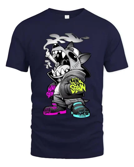 Street Wolf Graffiti Graphic T Shirt Urban Edgy Style - navy t-shirt on white background
