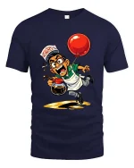 Funny Coffee Server Chaos Graphic T Shirt Cartoon Humor - navy t-shirt on white background