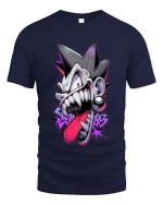 Crazy Punk Face Graphic T Shirt Edgy Street Cartoon Style - navy t-shirt on white background